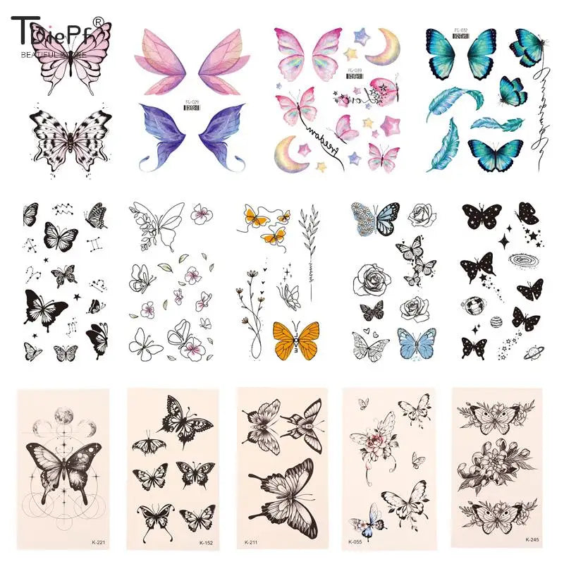 1 sheet  Tatoo 3D Girl Women Waterproof Black Butterfly Temporary Tattoo Sticker Body Art Fake Tatto Flash Wrist