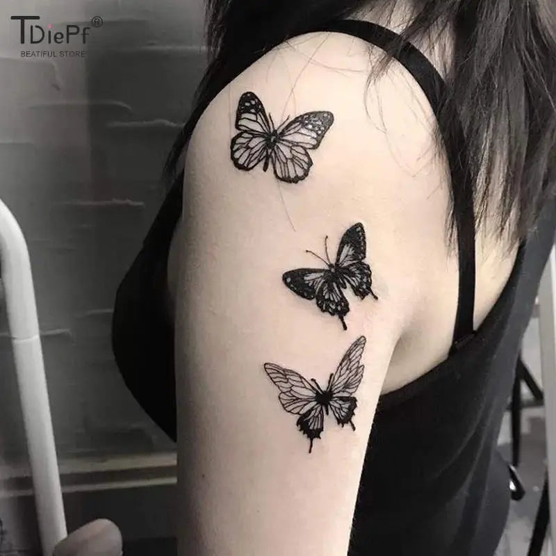 1 sheet  Tatoo 3D Girl Women Waterproof Black Butterfly Temporary Tattoo Sticker Body Art Fake Tatto Flash Wrist