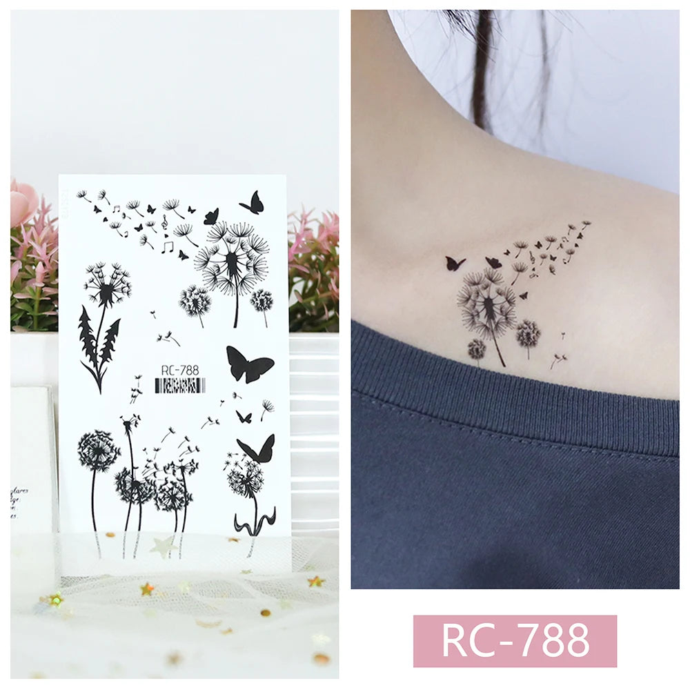 15PCS Black Small Butterfly Rose Tatoos Waterproof Temporary Tattoo Stickers Women Sexy Neck Hand Chest Body Art Fake Tattoos