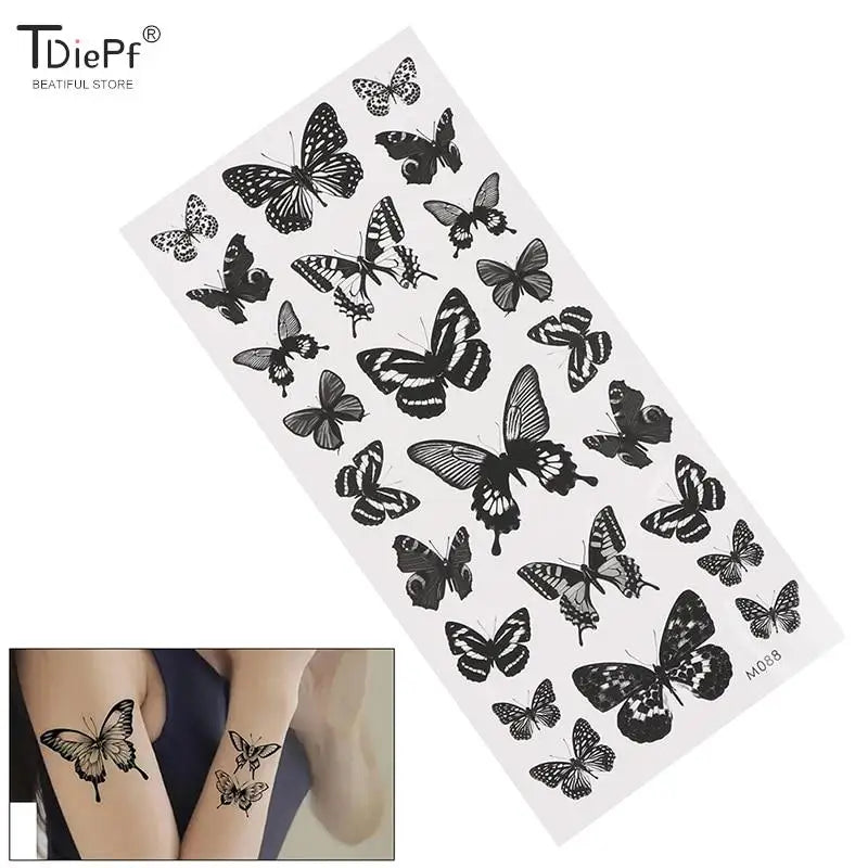 1 sheet  Tatoo 3D Girl Women Waterproof Black Butterfly Temporary Tattoo Sticker Body Art Fake Tatto Flash Wrist