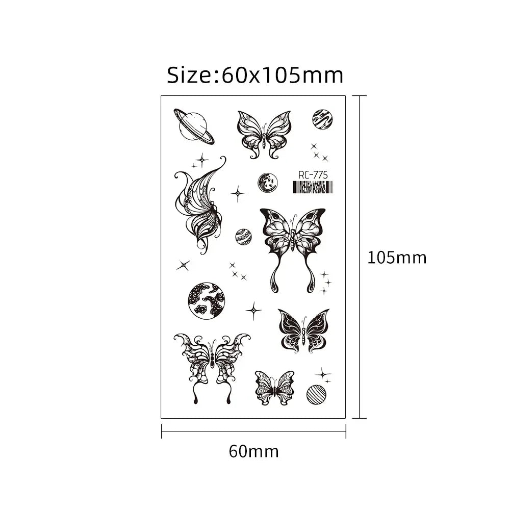 Dark Butterfly Sexy Waterproof Temporary Tattoo Sticker India Women Back Waist Flash Tatoo Girl Body Art Fake Tattoos Realistic