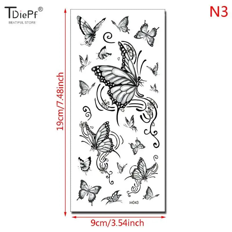 1 sheet  Tatoo 3D Girl Women Waterproof Black Butterfly Temporary Tattoo Sticker Body Art Fake Tatto Flash Wrist