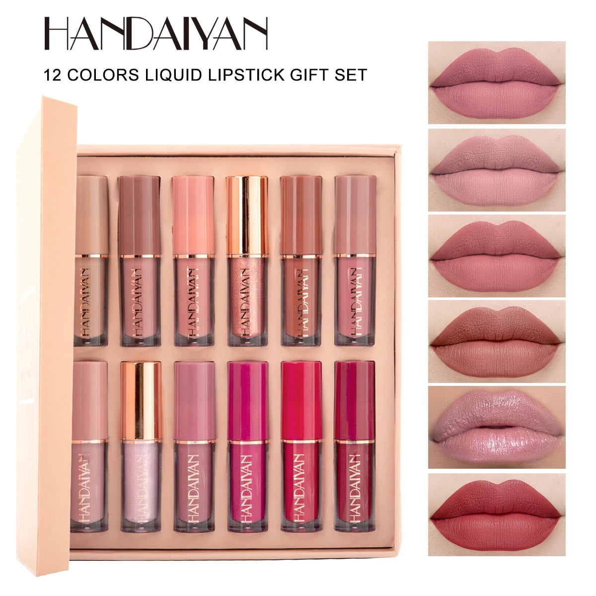 HANDAIYAN 12-Color Velvet Matte Lip Gloss Set - Liquid Lipstick Gift Box Set, Non-Sticky Lip Gloss