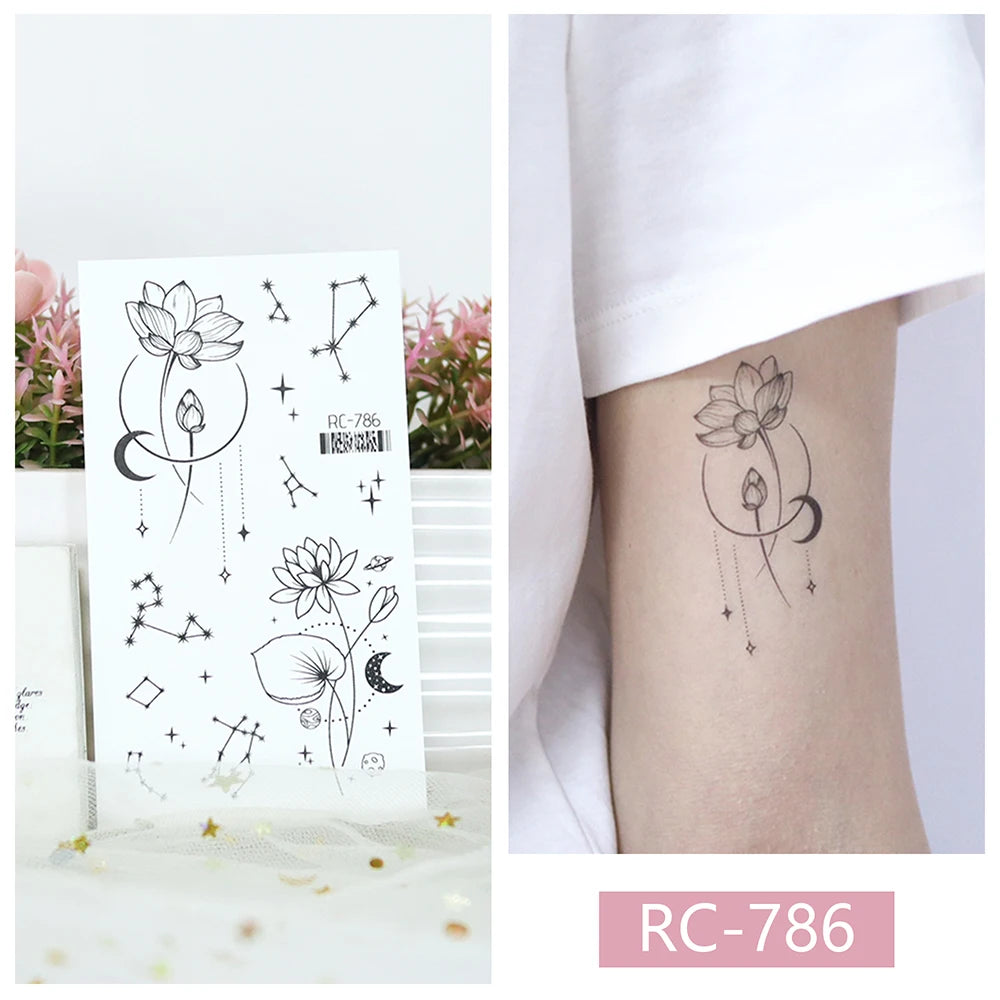 15PCS Black Small Butterfly Rose Tatoos Waterproof Temporary Tattoo Stickers Women Sexy Neck Hand Chest Body Art Fake Tattoos