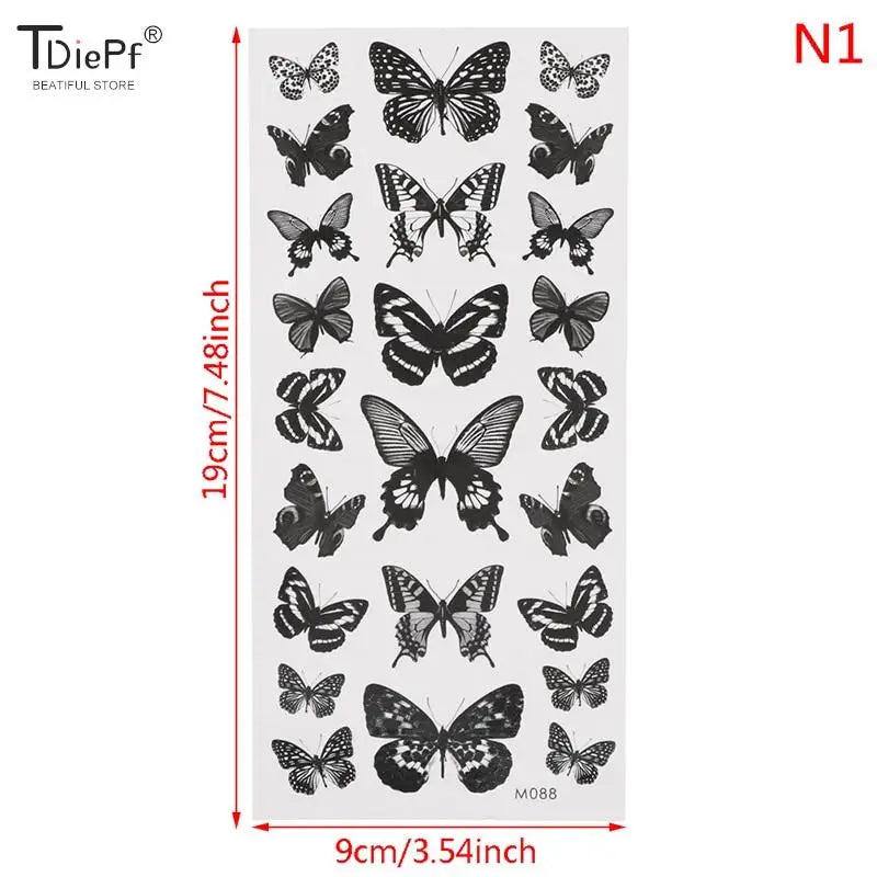 1 sheet  Tatoo 3D Girl Women Waterproof Black Butterfly Temporary Tattoo Sticker Body Art Fake Tatto Flash Wrist