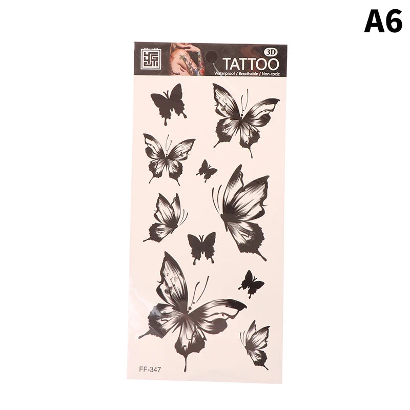 1 sheet  Tatoo 3D Girl Women Waterproof Black Butterfly Temporary Tattoo Sticker Body Art Fake Tatto Flash Wrist