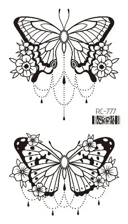 Dark Butterfly Sexy Waterproof Temporary Tattoo Sticker India Women Back Waist Flash Tatoo Girl Body Art Fake Tattoos Realistic