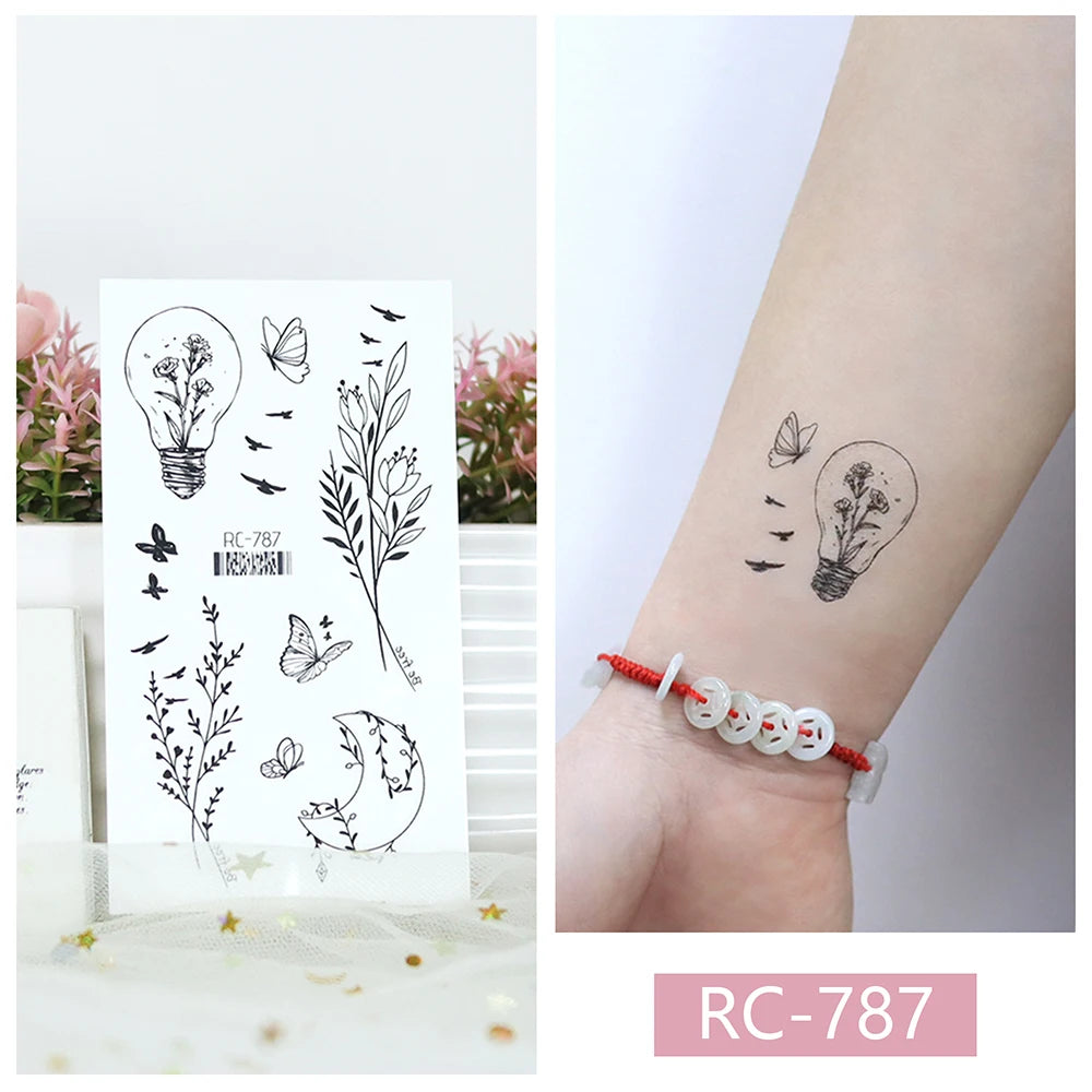 15PCS Black Small Butterfly Rose Tatoos Waterproof Temporary Tattoo Stickers Women Sexy Neck Hand Chest Body Art Fake Tattoos