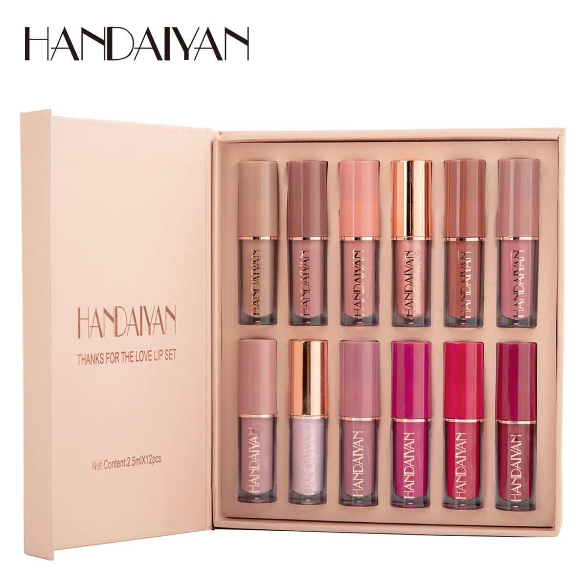 HANDAIYAN 12-Color Velvet Matte Lip Gloss Set - Liquid Lipstick Gift Box Set, Non-Sticky Lip Gloss