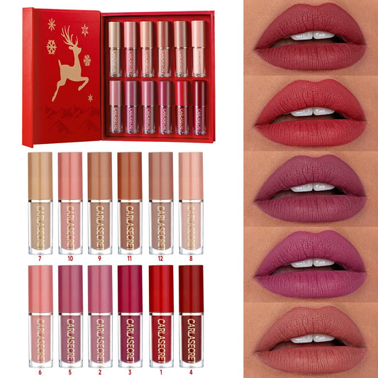 Lip Gloss Set Gift 12 Colors Velvet Matte Lipstick Lipsticks Makeup Cosmetics Lip glaze Non-stick Lip Tint Set Box for Festival