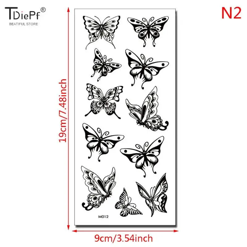 1 sheet  Tatoo 3D Girl Women Waterproof Black Butterfly Temporary Tattoo Sticker Body Art Fake Tatto Flash Wrist