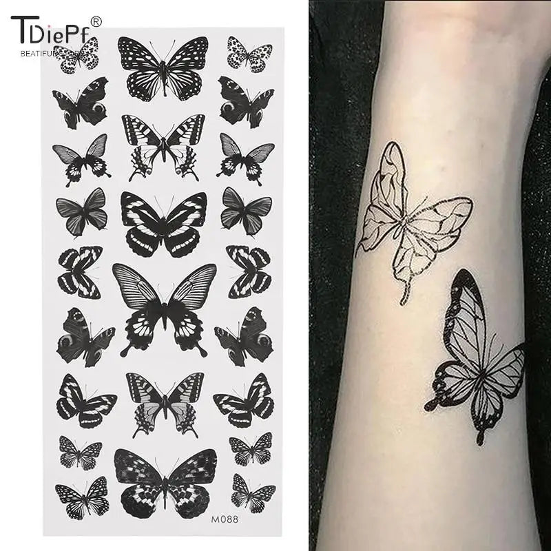 1 sheet  Tatoo 3D Girl Women Waterproof Black Butterfly Temporary Tattoo Sticker Body Art Fake Tatto Flash Wrist