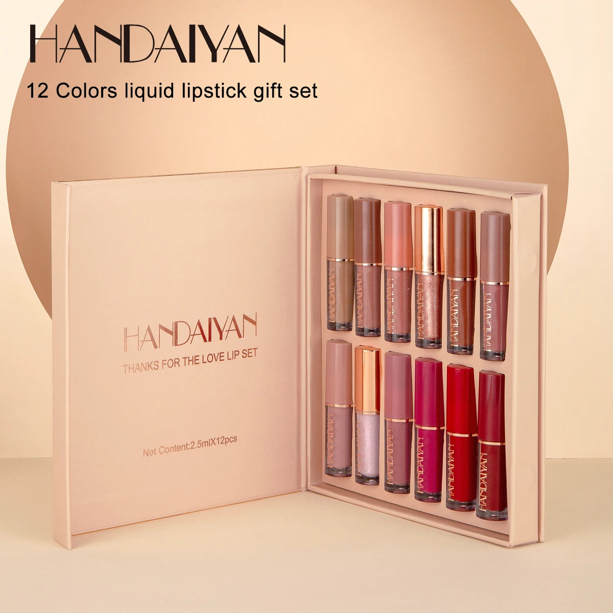 HANDAIYAN 12-Color Velvet Matte Lip Gloss Set - Liquid Lipstick Gift Box Set, Non-Sticky Lip Gloss