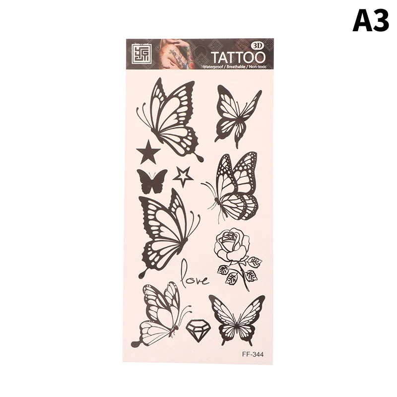 1 sheet  Tatoo 3D Girl Women Waterproof Black Butterfly Temporary Tattoo Sticker Body Art Fake Tatto Flash Wrist