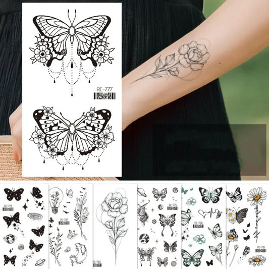 Dark Butterfly Sexy Waterproof Temporary Tattoo Sticker India Women Back Waist Flash Tatoo Girl Body Art Fake Tattoos Realistic